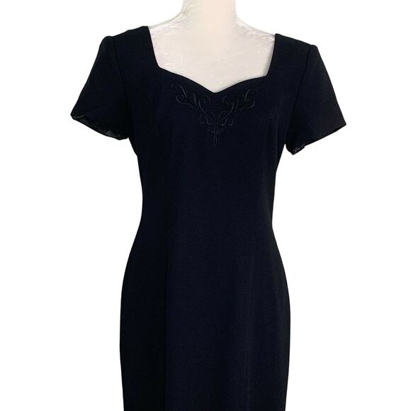 Vintage Liz Claiborne Dress Formal 8 Maxi Black Short Sleeve Lined New - Picture 4 of 11